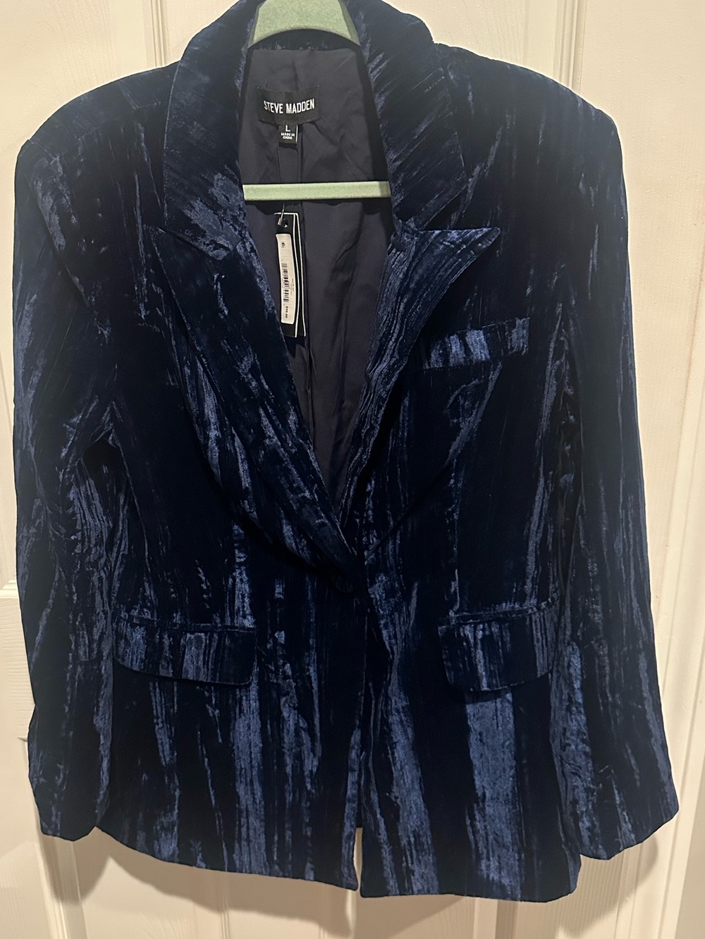 Steve Madden Womens Crushed Velvet Blazer Size L Midnight Blue Glam NWT